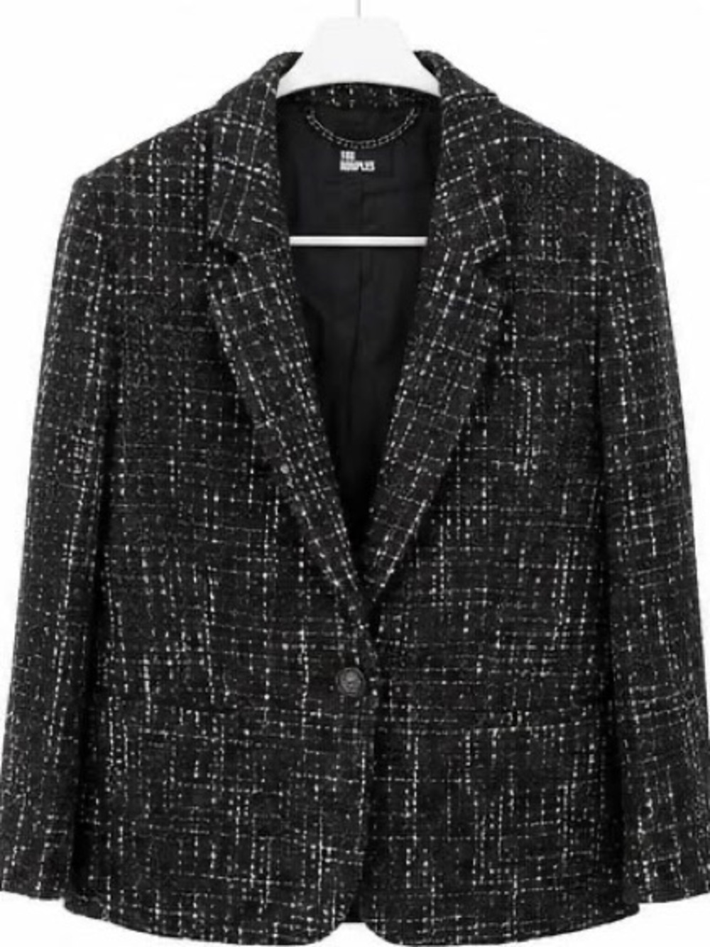 The Kooples Black and White Tweed Single-Button Blazer